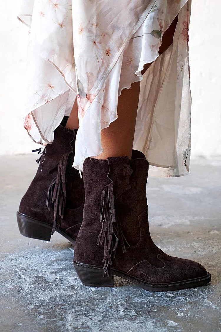 Camille™ | Suede Ankle Boots with Fringes