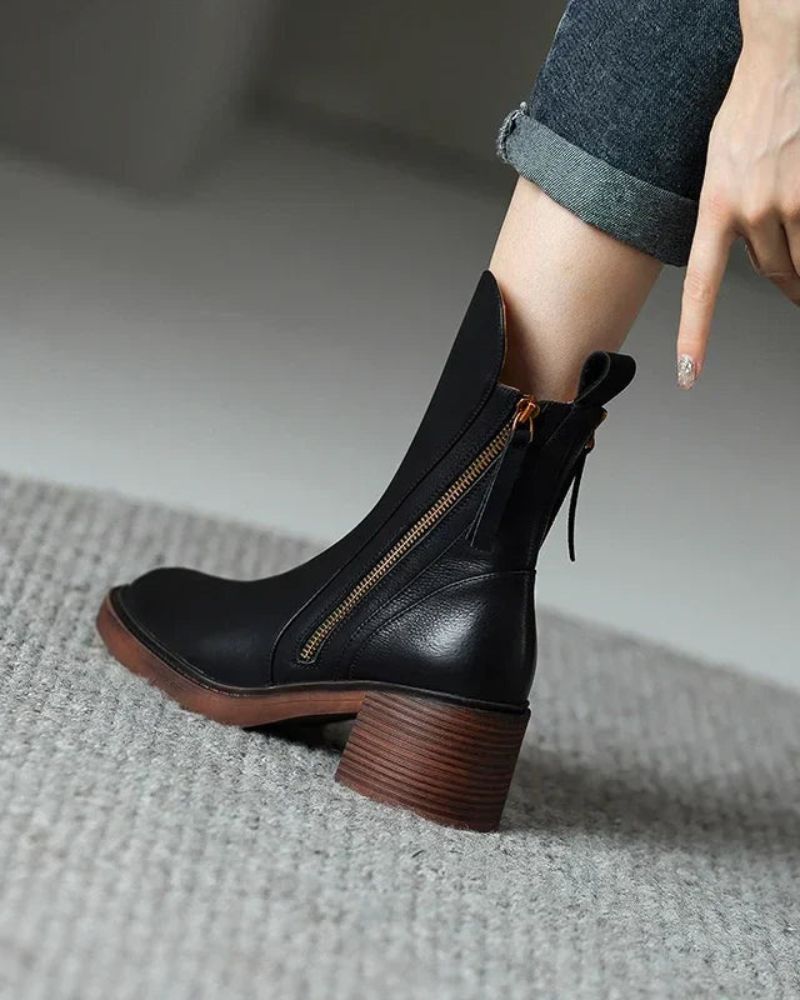 Marie™ | Leather ankle boots with a comfortable heel