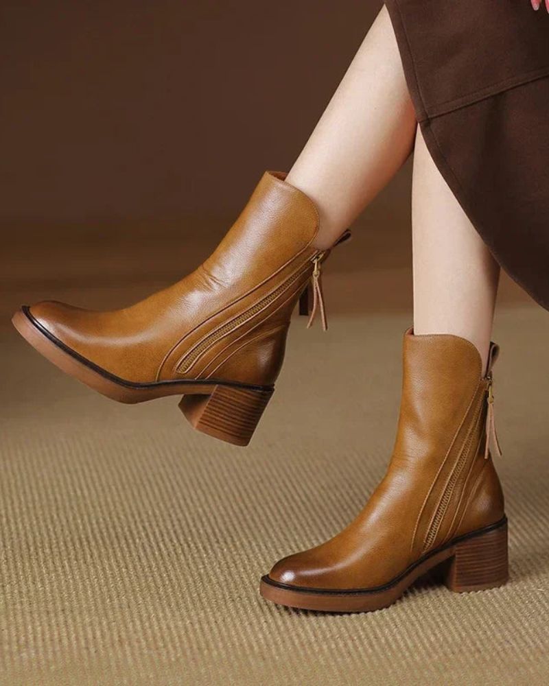 Marie™ | Leather ankle boots with a comfortable heel