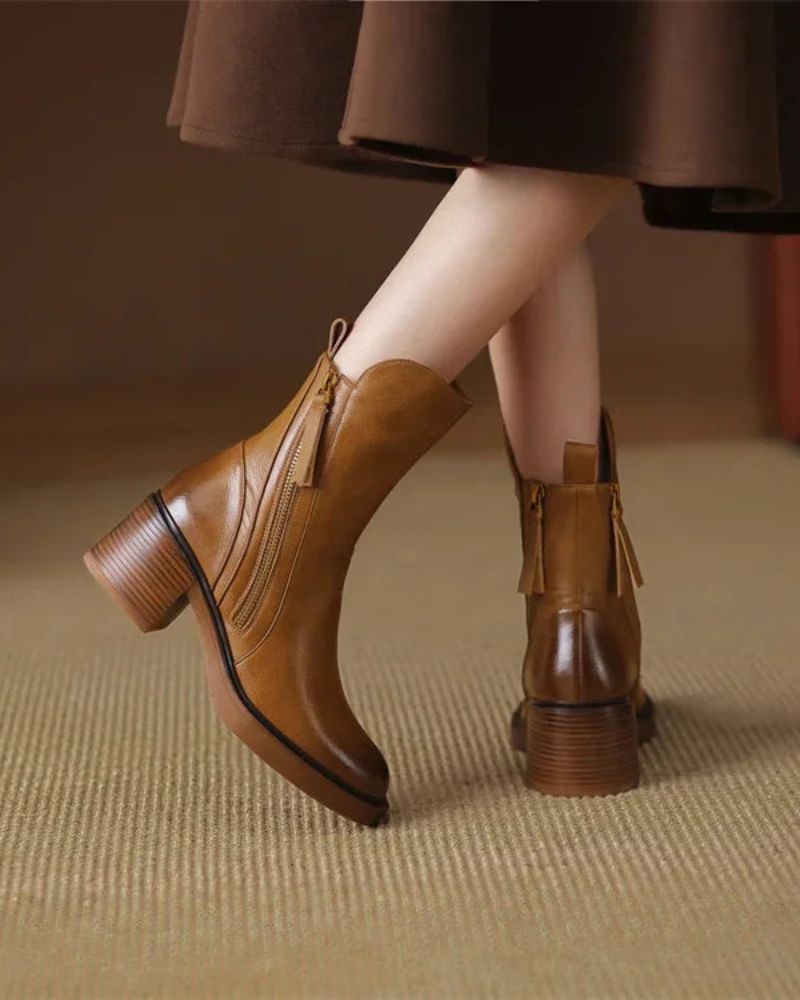 Marie™ | Leather ankle boots with a comfortable heel