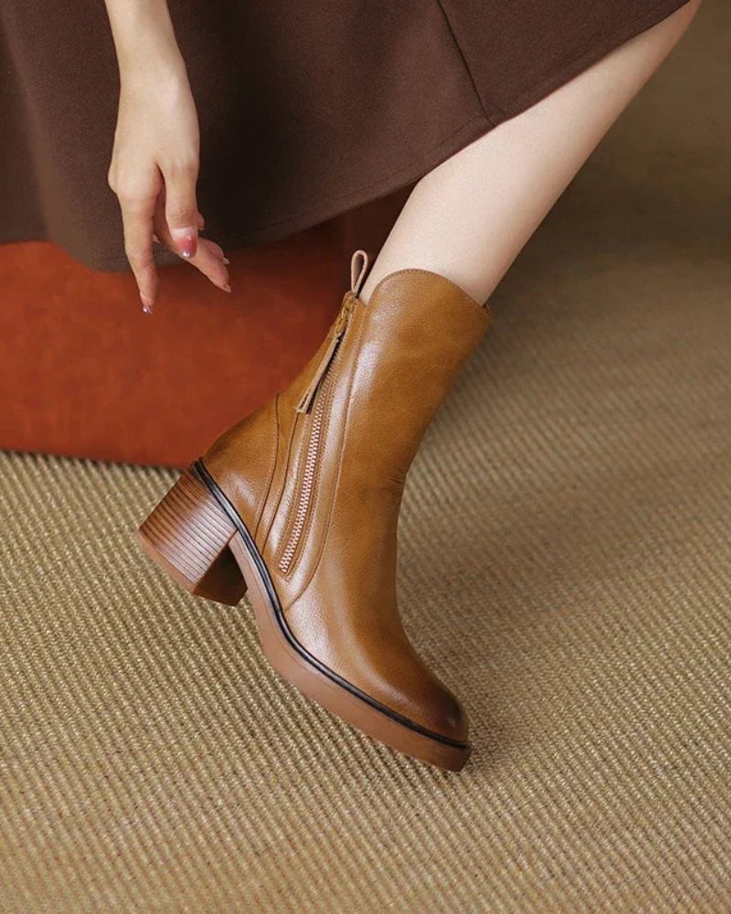 Marie™ | Leather ankle boots with a comfortable heel