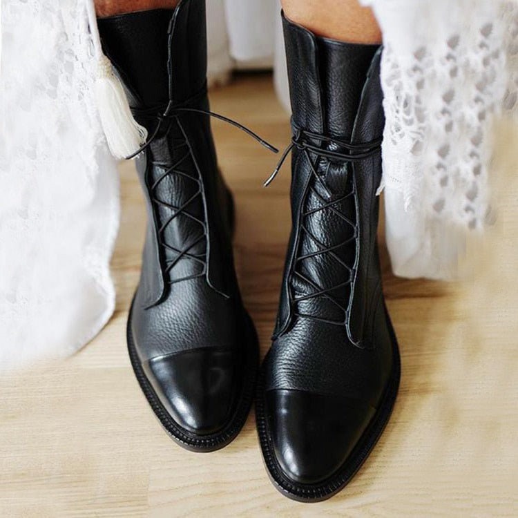Aurelia™ | Stylish Leather Lace-Up Ankle Boots