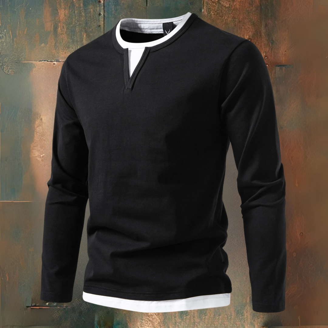 François Long Sleeve T-Shirt with V-Neck, Modern Style