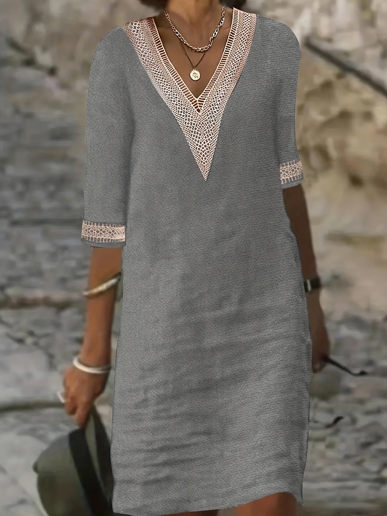 Izabela | Dress with Lace Neckline