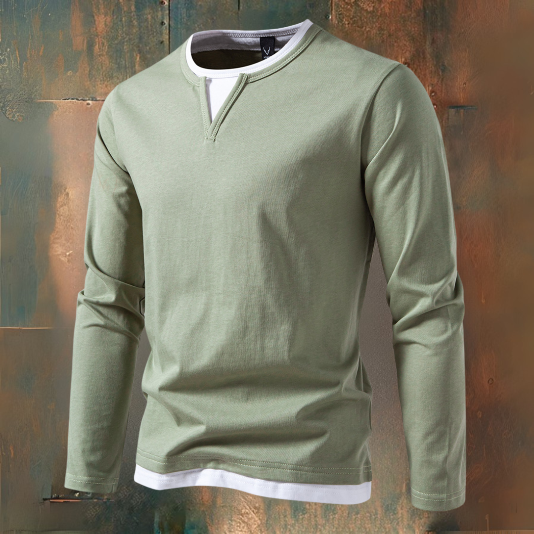 François Long Sleeve T-Shirt with V-Neck, Modern Style