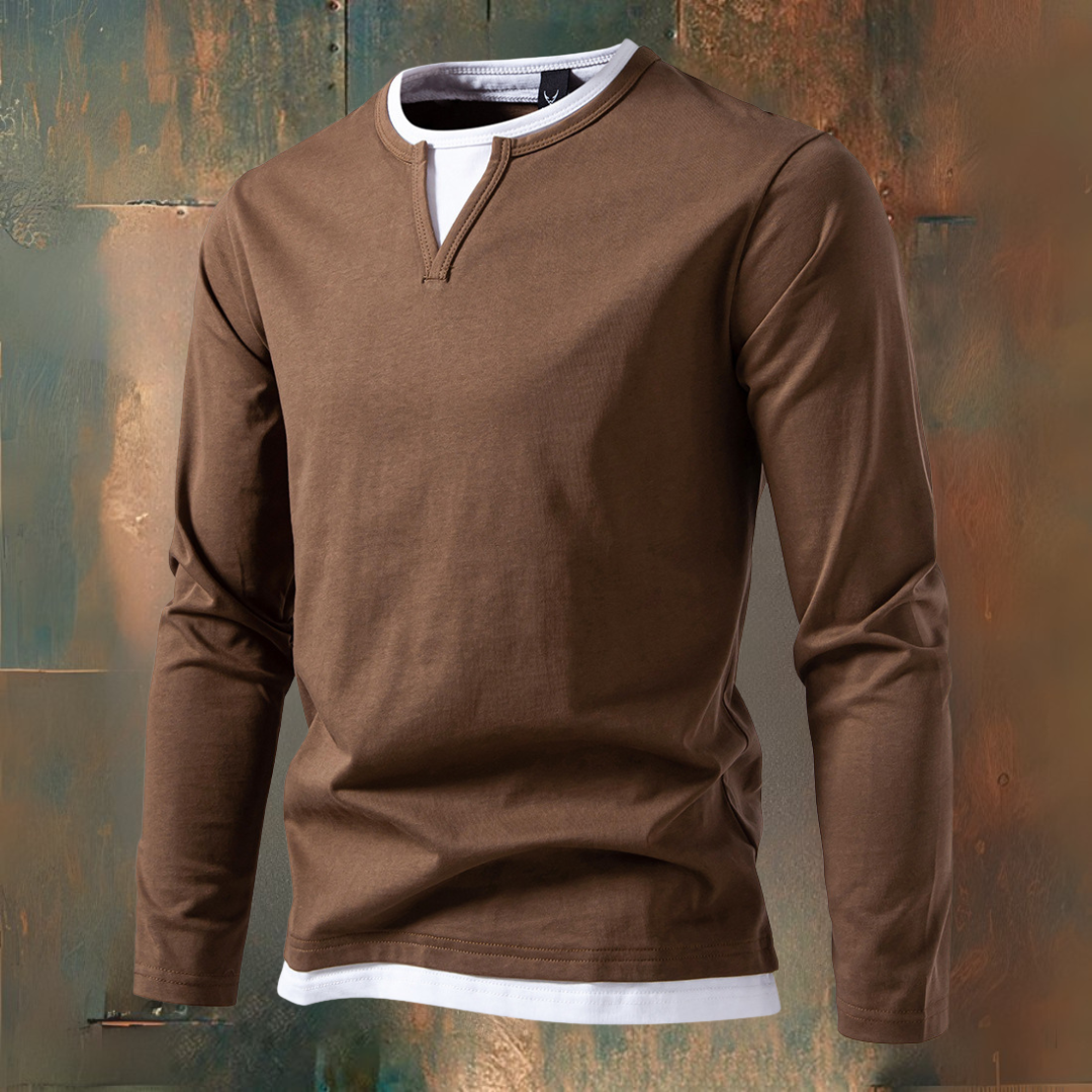 François Long Sleeve T-Shirt with V-Neck, Modern Style
