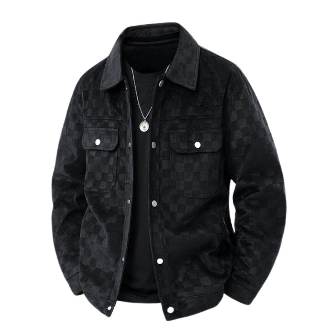 Faux Suede Checkerboard Jacket