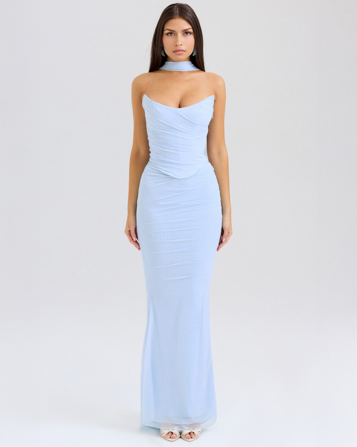 Lora | Long Dress with Draping and Choker Collar