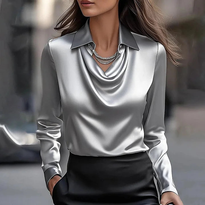 Gosia™ | Elegant Satin Blouse with V-Neck