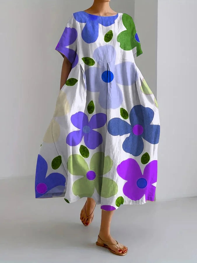 Eliana | Midi Dress in Flowers with a Loose Style and Summer Comfort for Colorful Days