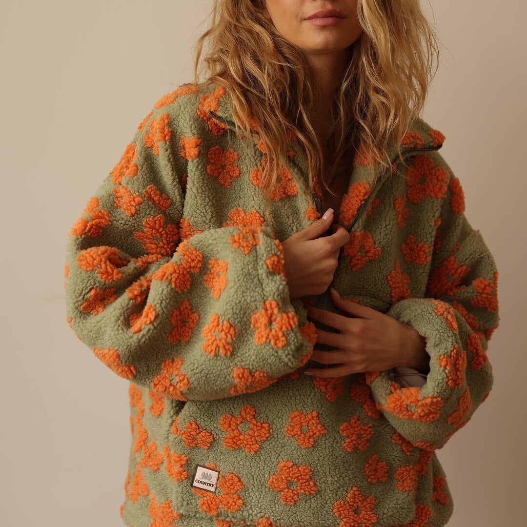 Elise | Boho Floral Fleece Pullover