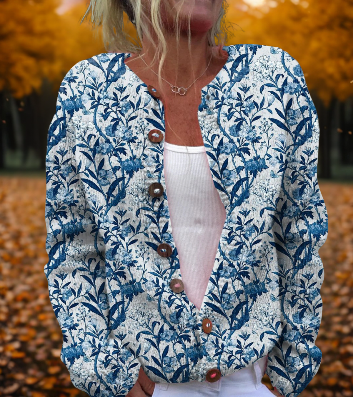Solenne | Elegant Blue Floral Cardigan
