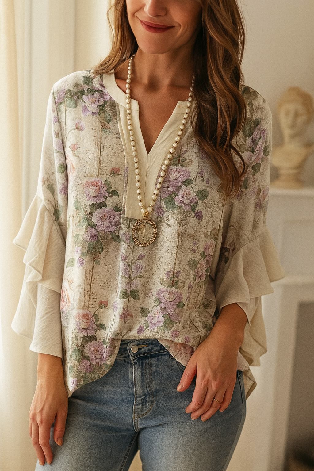 Fleur – Romantic blouse with floral print and wide sleeves