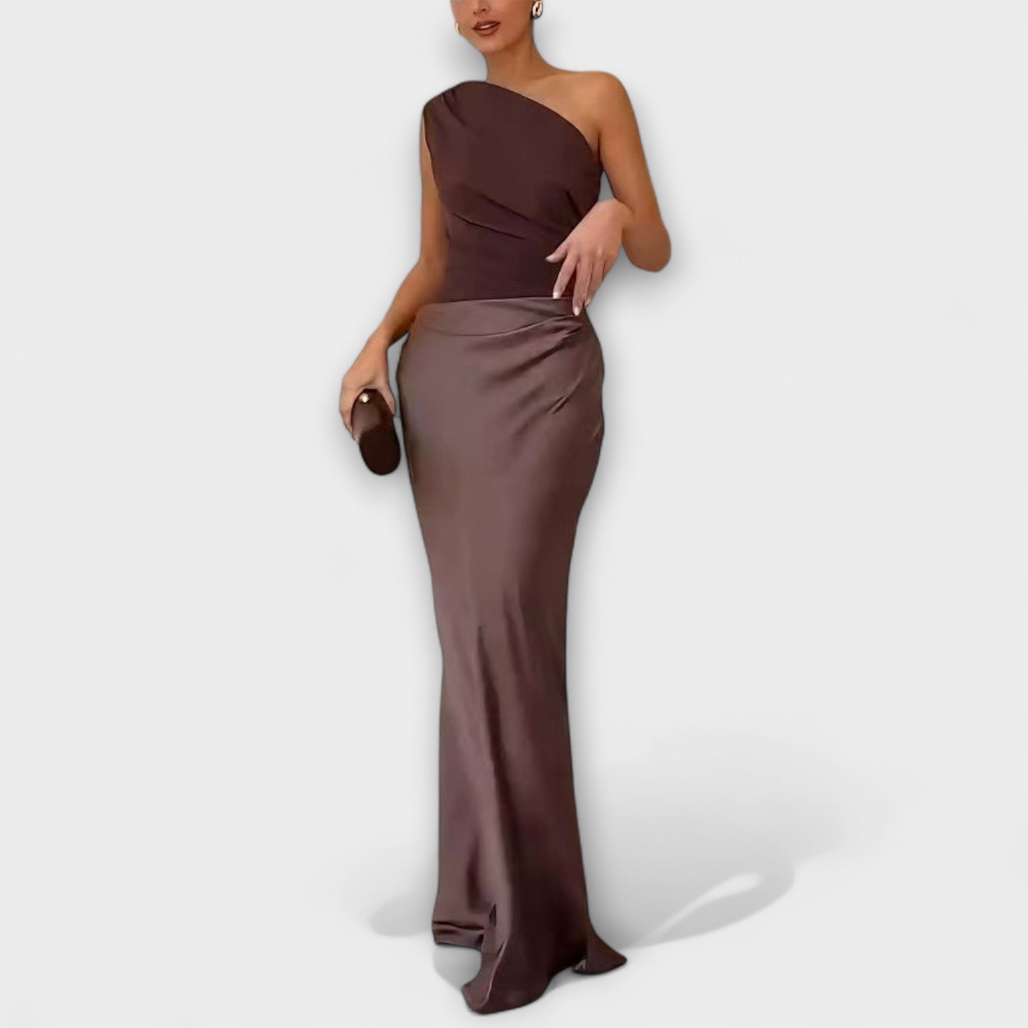Emilia | Elegant One-Shoulder Maxi Dress with Pleats