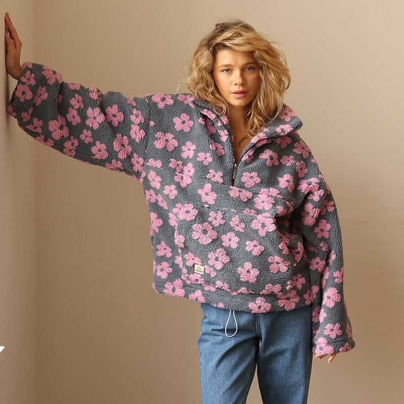 Elise | Boho Floral Fleece Pullover