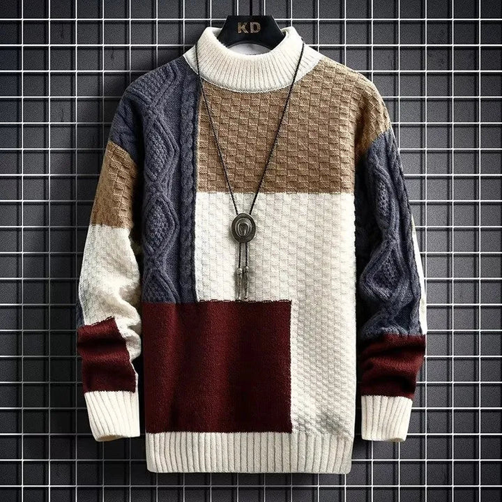 Levi | Sweater with Colorful Blocks and Cable Knit