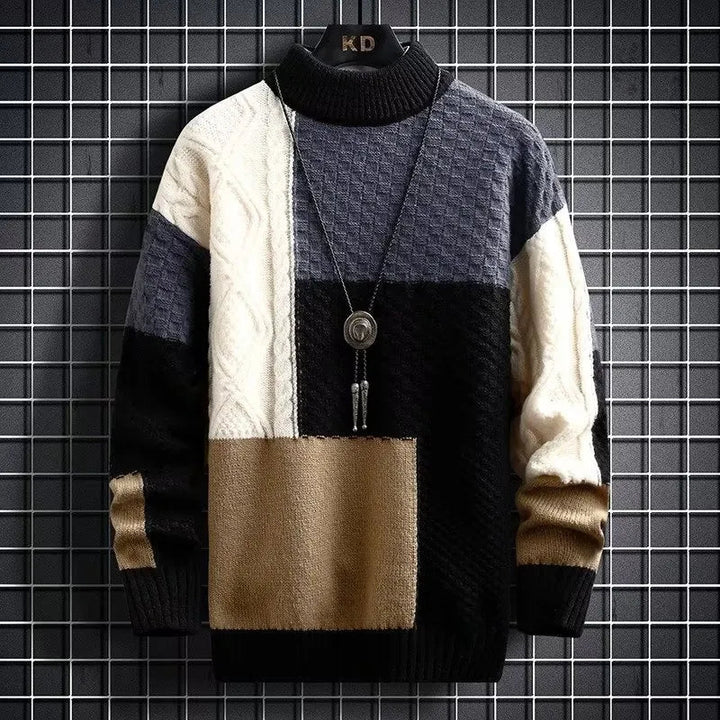 Levi | Sweater with Colorful Blocks and Cable Knit
