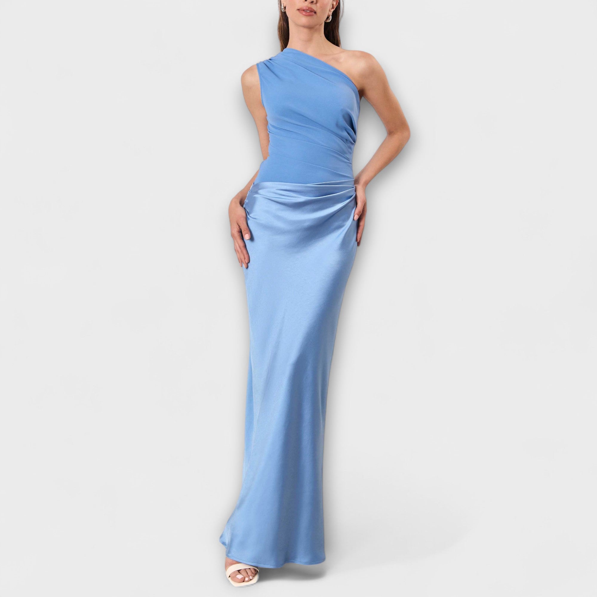Emilia | Elegant One-Shoulder Maxi Dress with Pleats