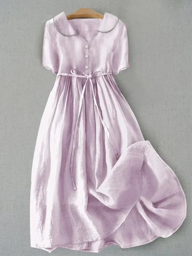 Isla - Elegant Midi Dress Made of Cotton and Linen