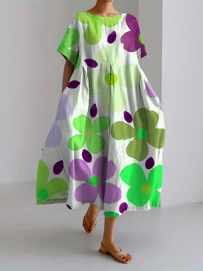 Eliana | Midi Dress in Flowers with a Loose Style and Summer Comfort for Colorful Days