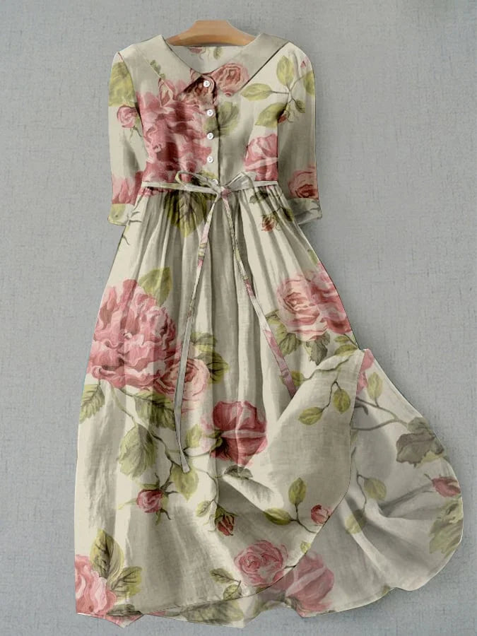 Marley - Floral Pattern Dress with Vintage Waist Lacing