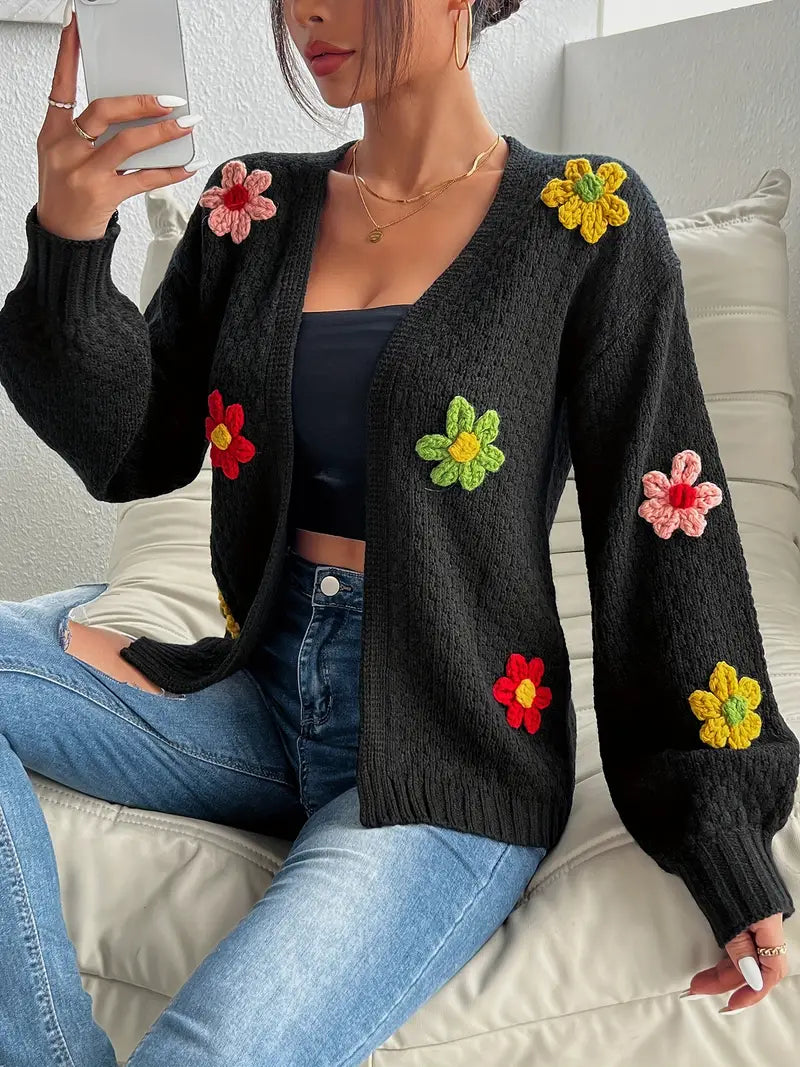 Ann | Cardigan with Floral Print and Open Front