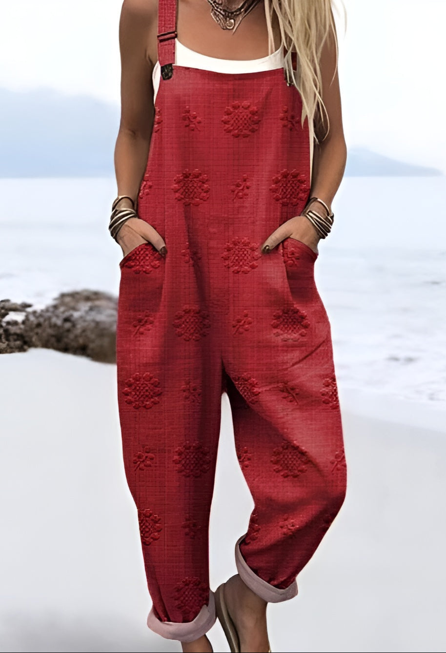 Lynn™ | Overalls with Embossed Pattern in Rosewood Color