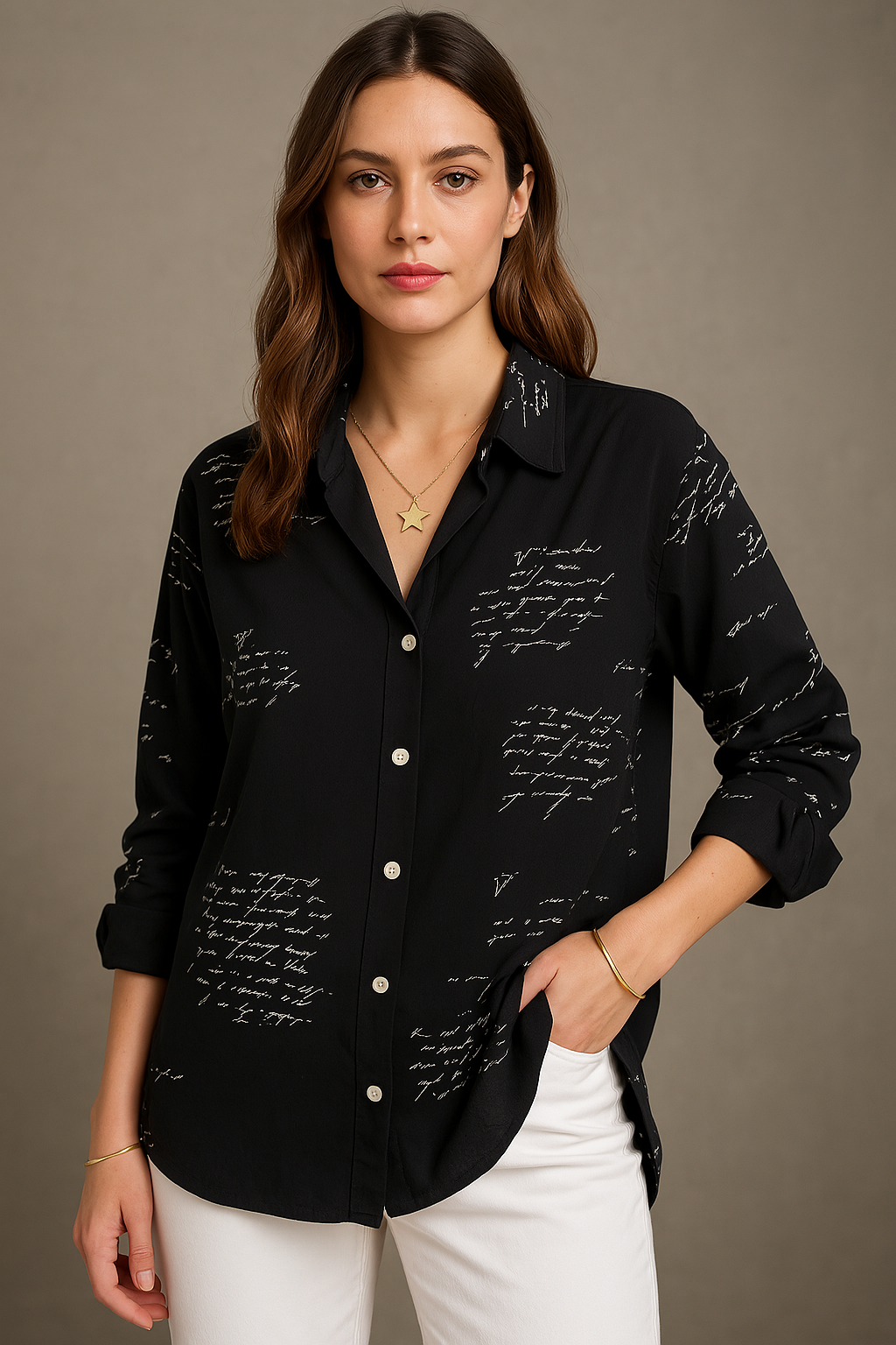Callista | Button-Up Shirt with Handwritten Pattern