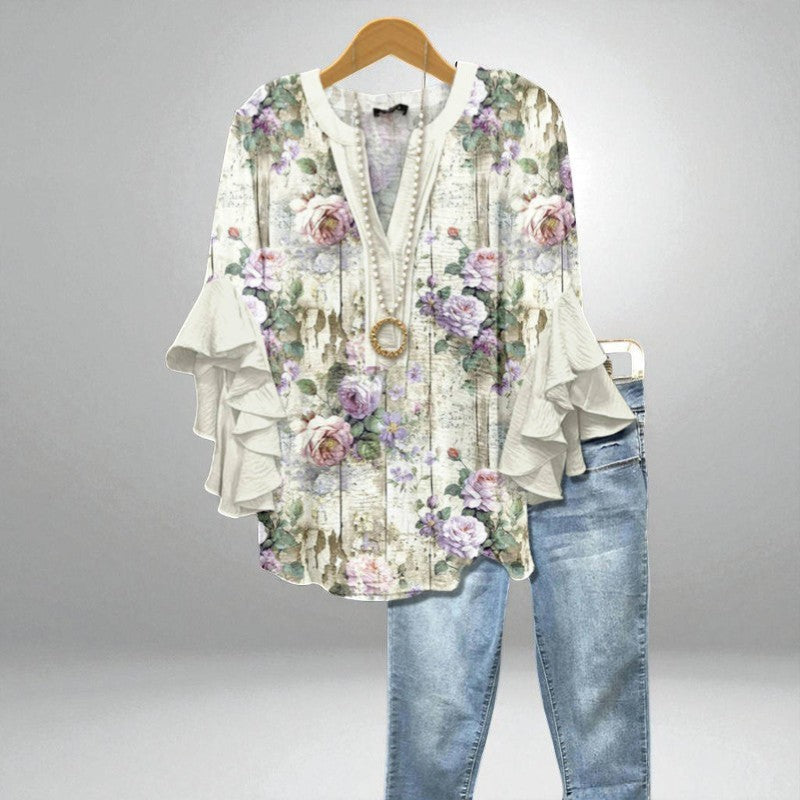 Fleur – Romantic blouse with floral print and wide sleeves