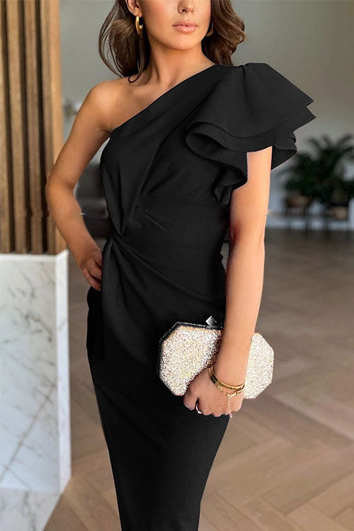 Caz - Strapless Dress with Ruffles and Slit