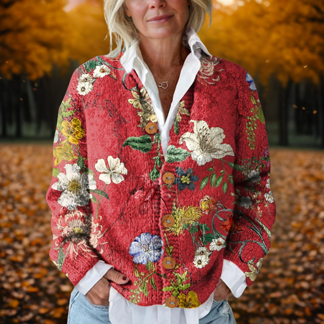 Vionna | Textured Red Floral Cardigan