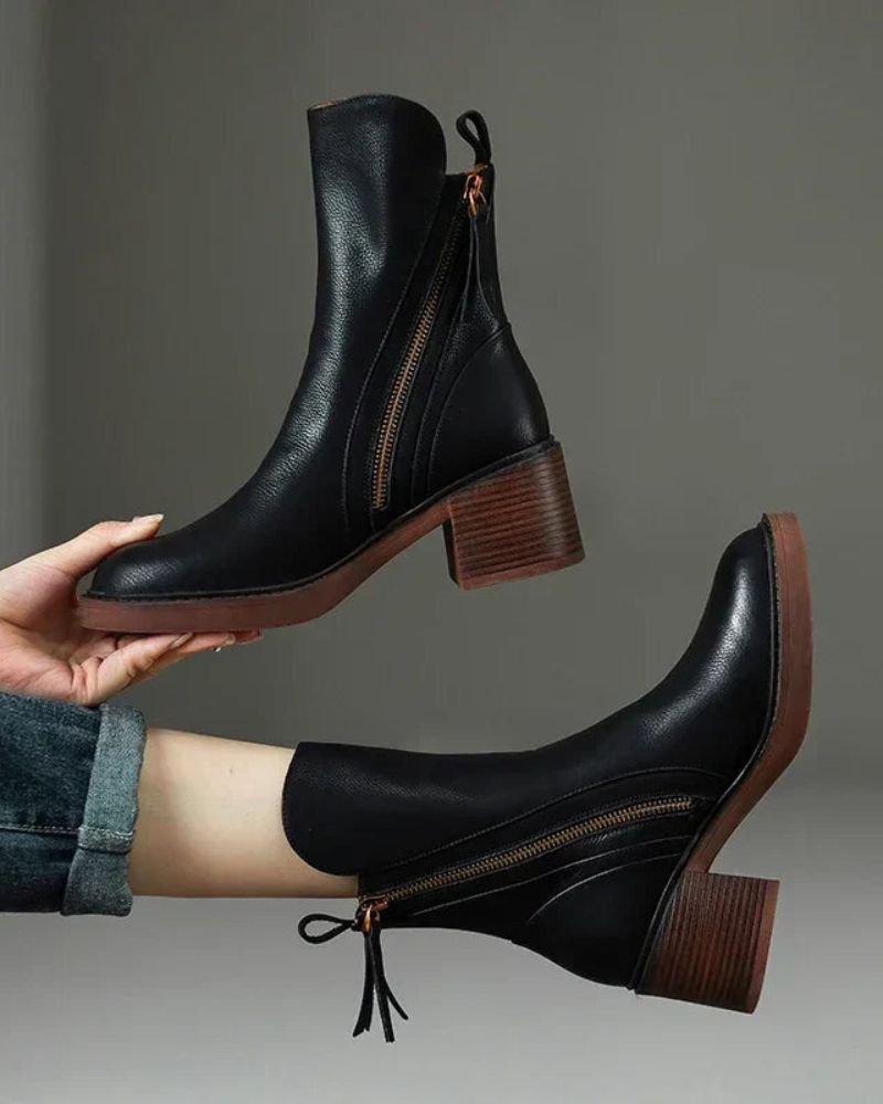 Marie™ | Leather ankle boots with a comfortable heel