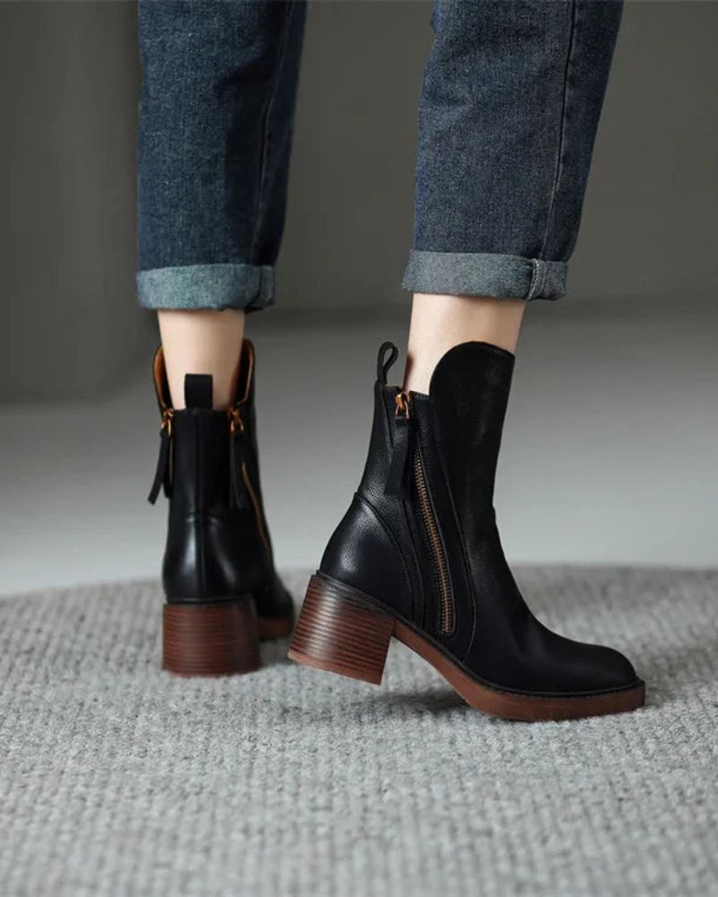 Marie™ | Leather ankle boots with a comfortable heel