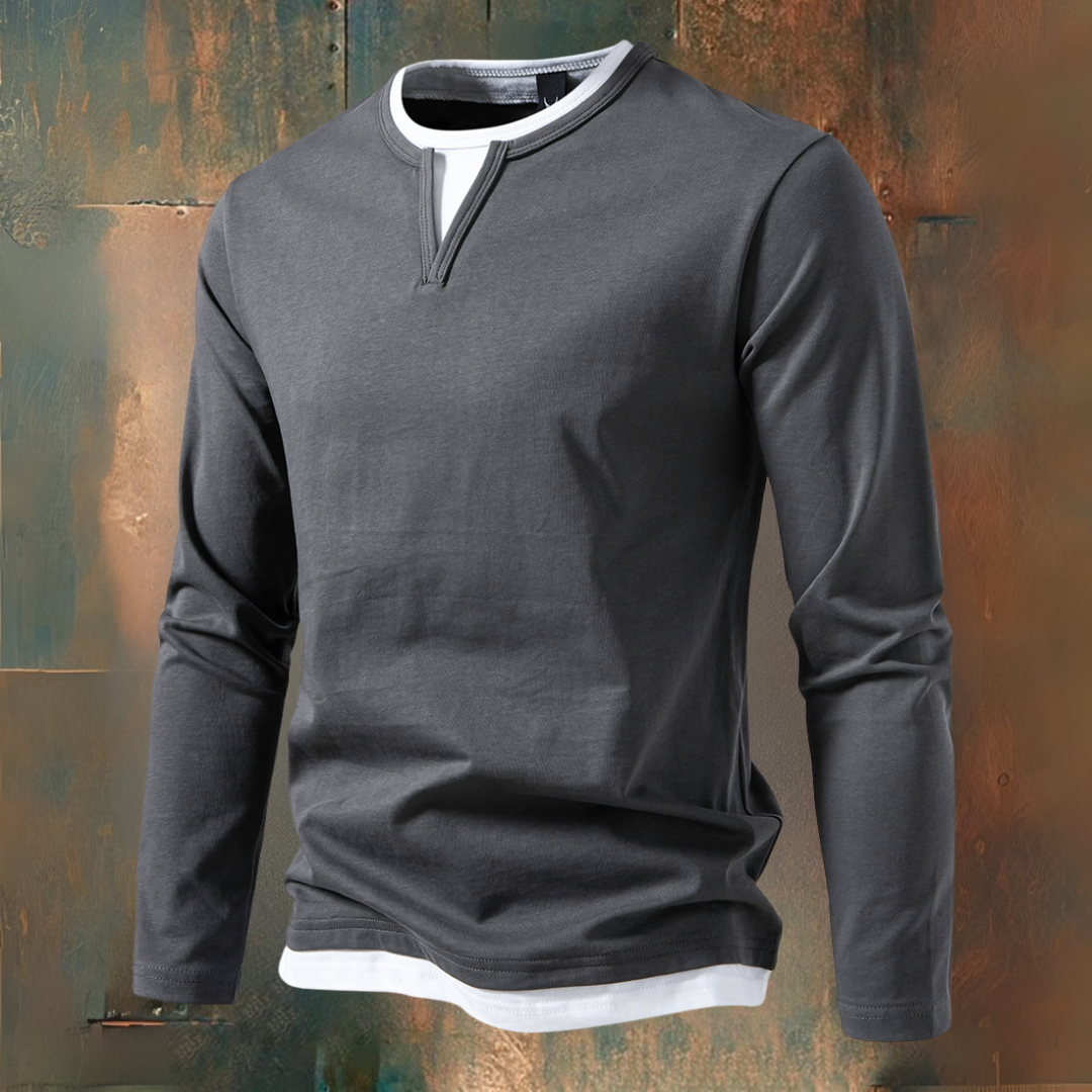 François Long Sleeve T-Shirt with V-Neck, Modern Style