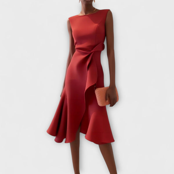 Juliette – Asymmetrical Midi Dress with Draping