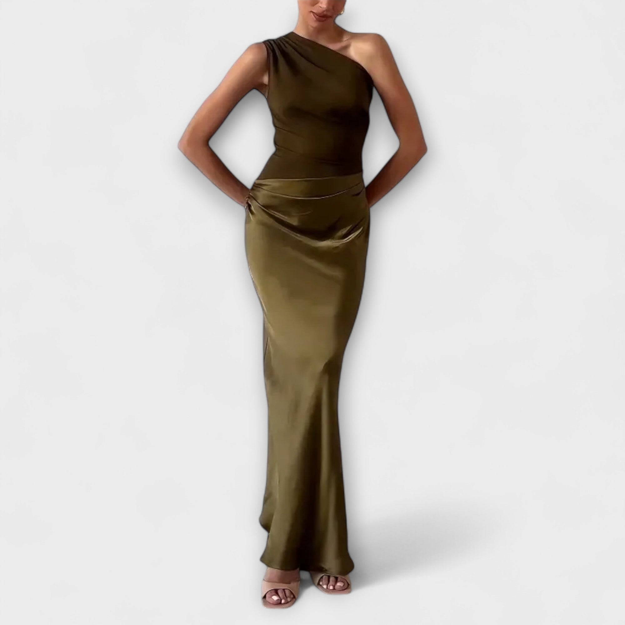 Emilia | Elegant One-Shoulder Maxi Dress with Pleats