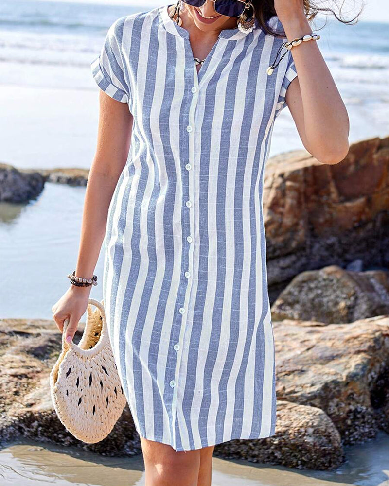 Martine™ | Elegant Striped Shirt Dress