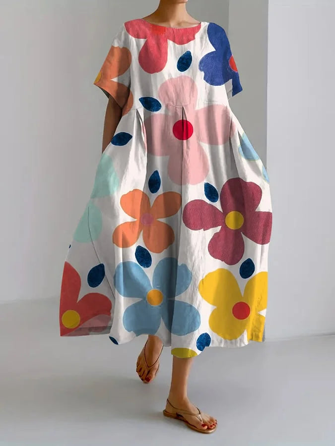 Eliana | Midi Dress in Flowers with a Loose Style and Summer Comfort for Colorful Days