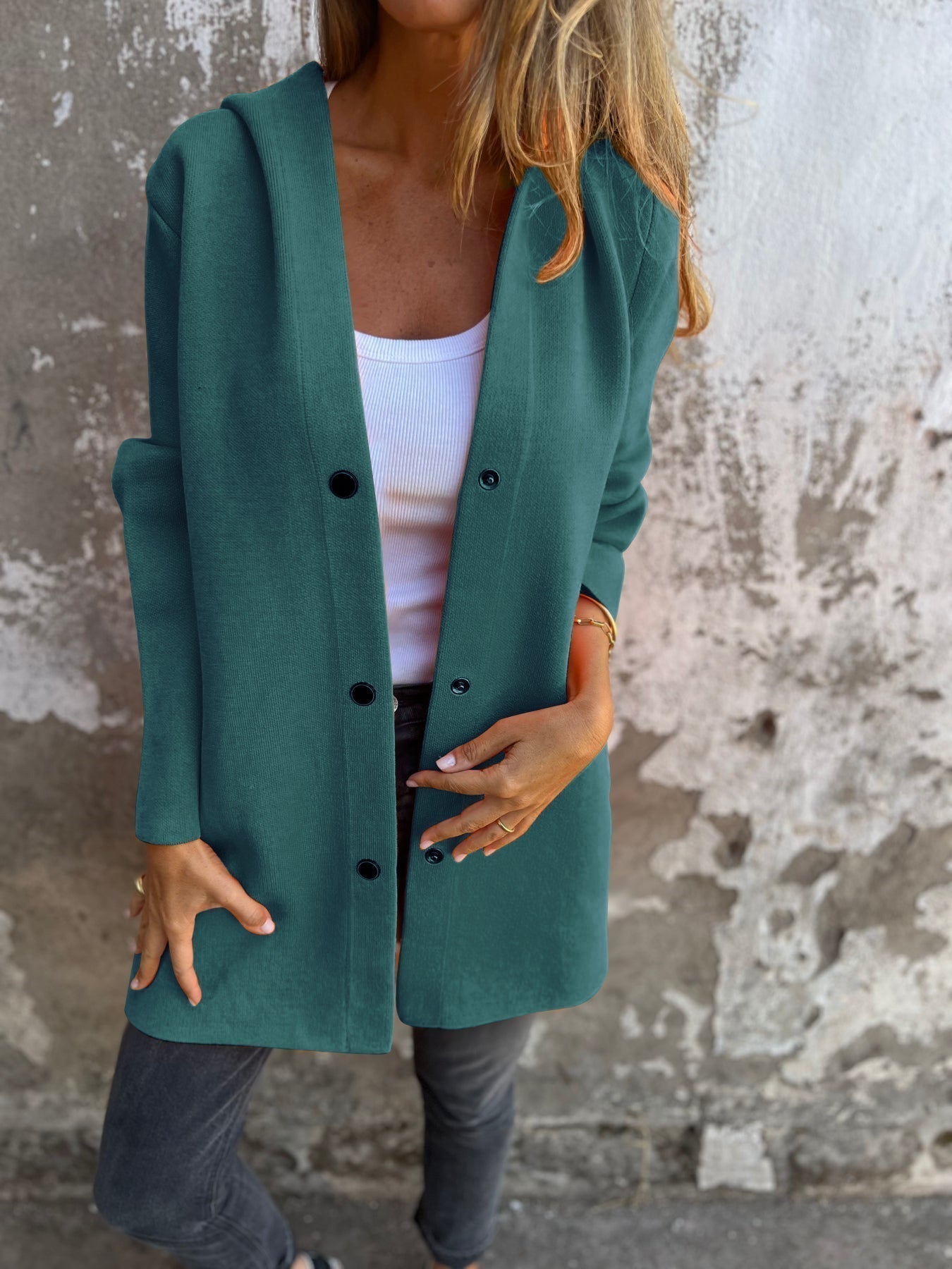 Jacqueline | Loose Hooded Jacket with Buttons