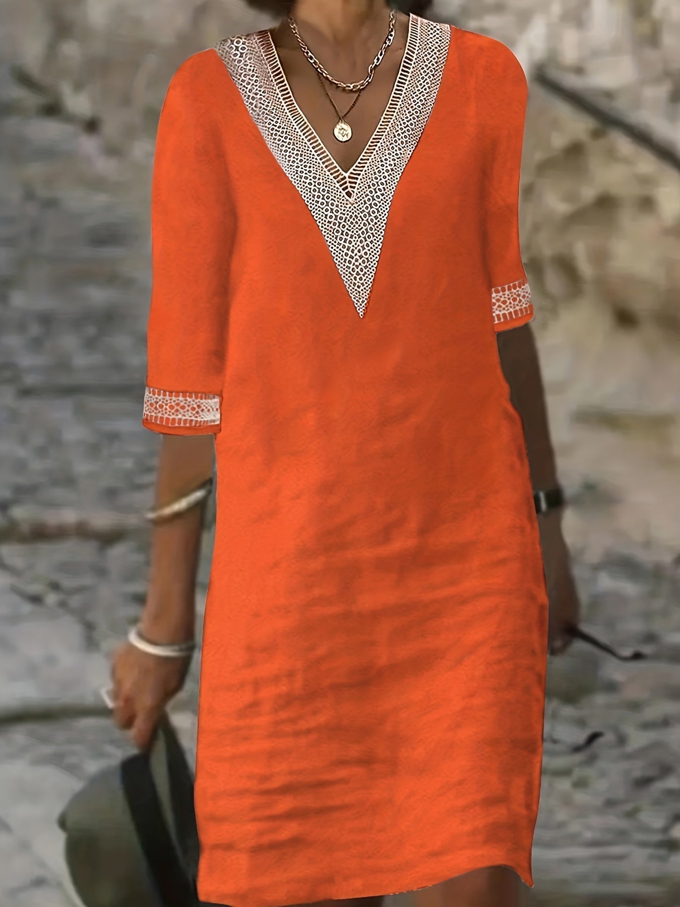 Izabela | Dress with Lace Neckline