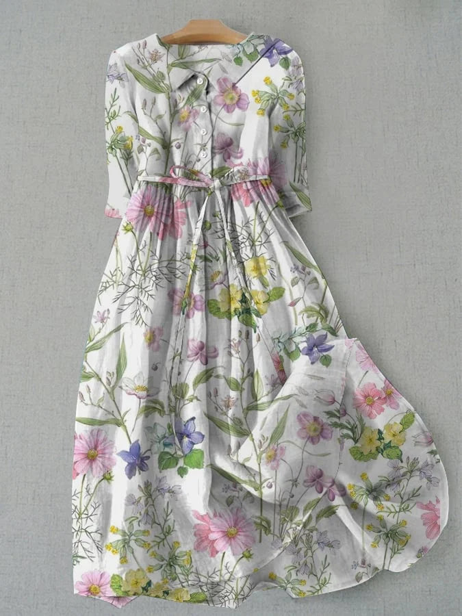 Dahlia - Summer A-Line Dress with Lace Tie in Floral Print