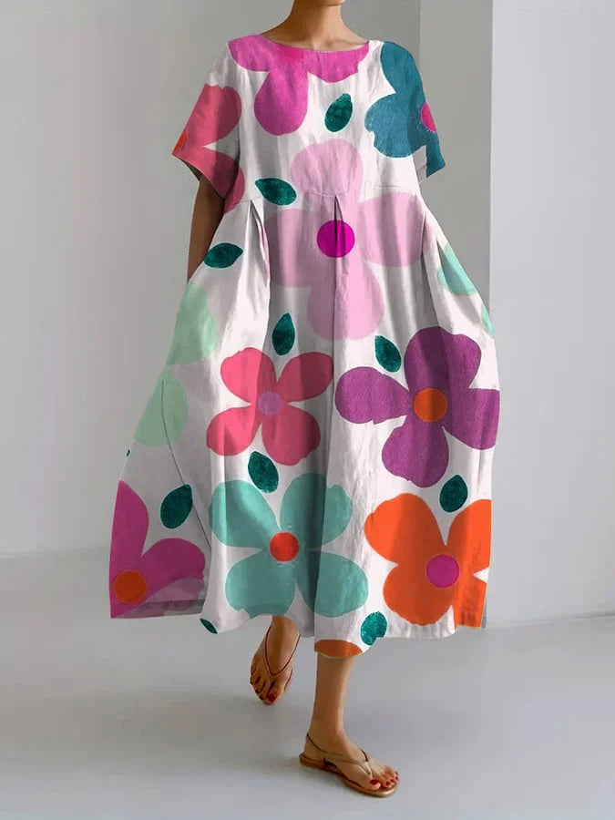 Eliana | Midi Dress in Flowers with a Loose Style and Summer Comfort for Colorful Days