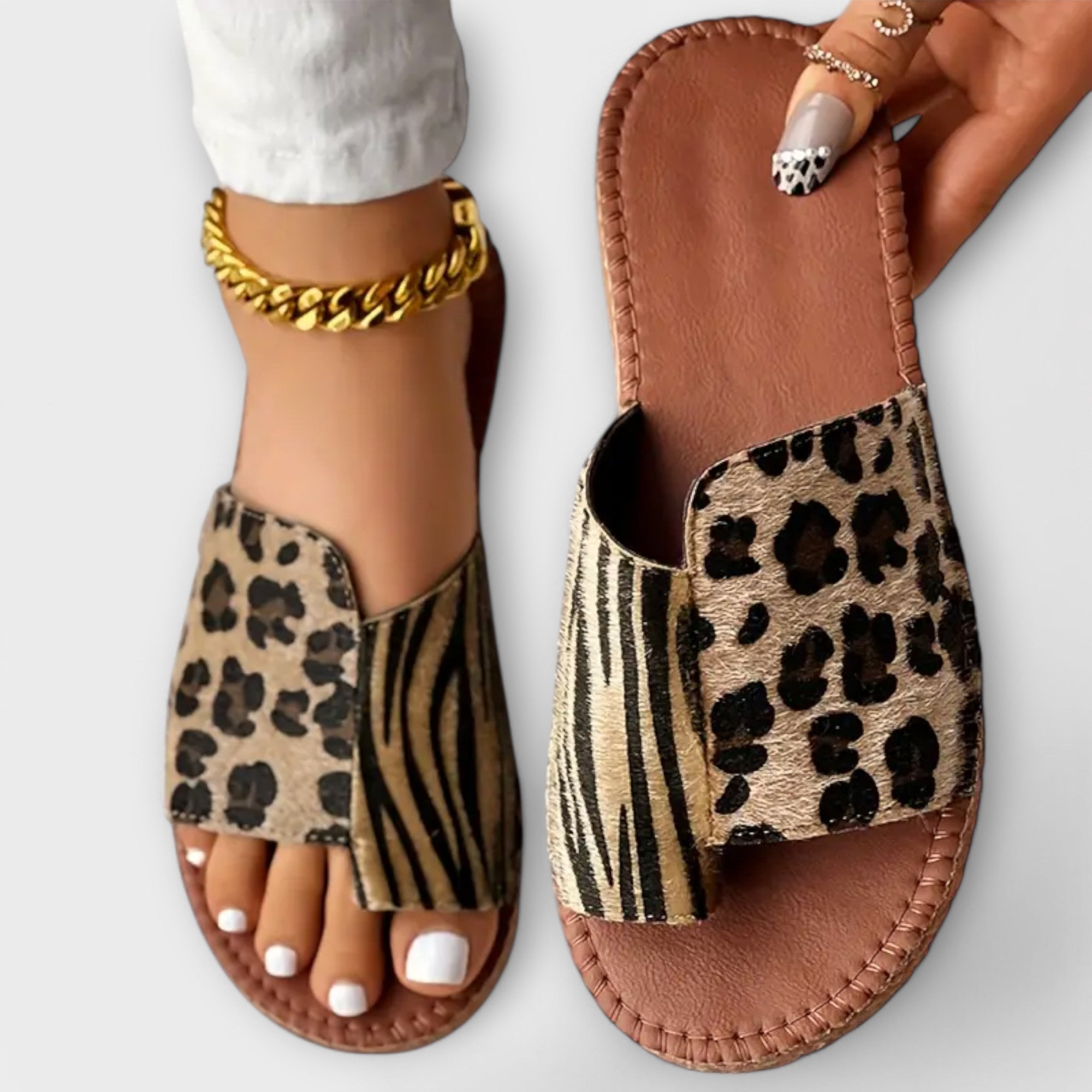 Delicious Sandals in Two-Tone Leopard Pattern