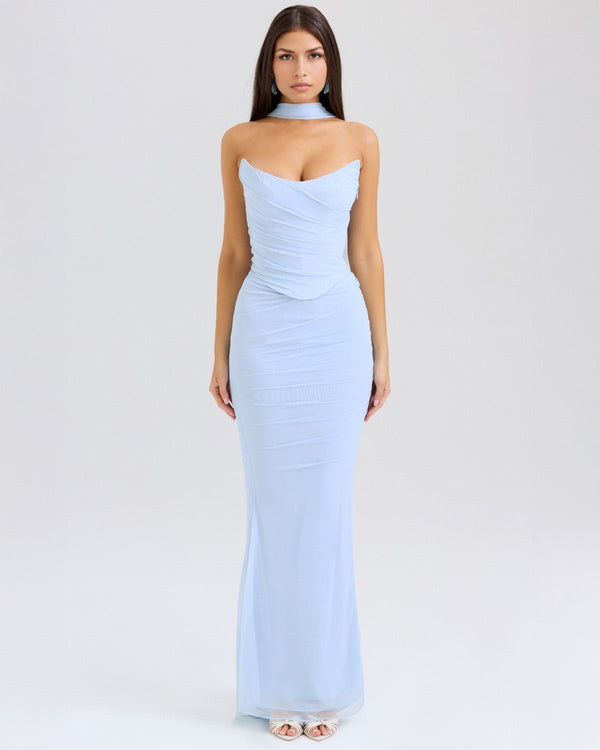 Lora | Long Dress with Draping and Choker Collar