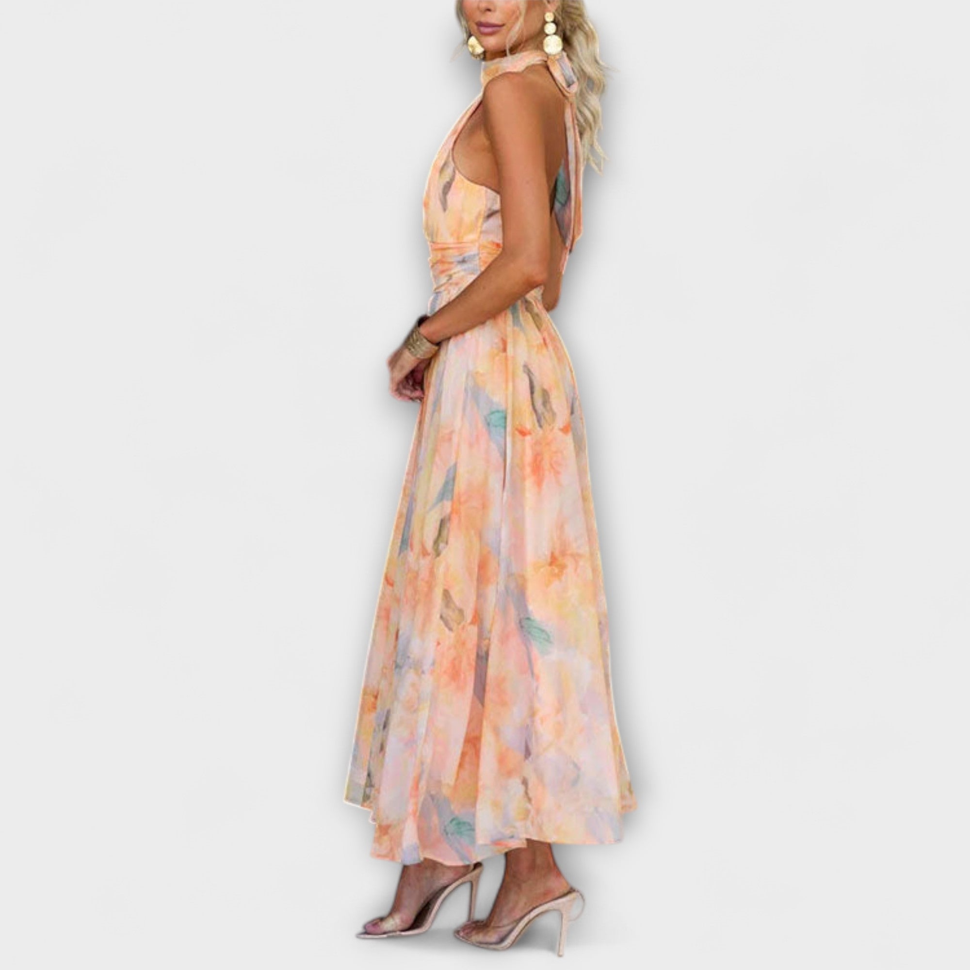 Klara | Maxi Dress with Halter and Watercolor Pattern