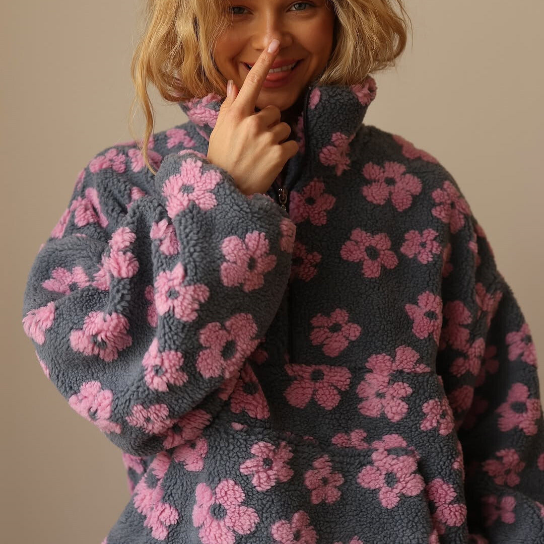 Elise | Boho Floral Fleece Pullover