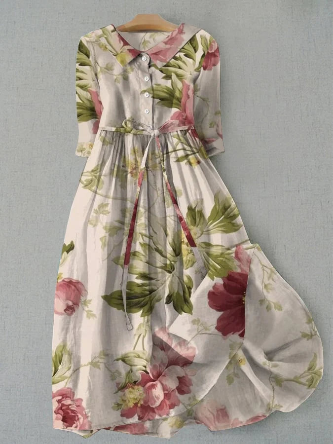 Baylee - Floral Pattern Dress with Vintage Lacing at the Waist