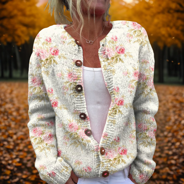 Maëline | Cream Floral Knit Cardigan