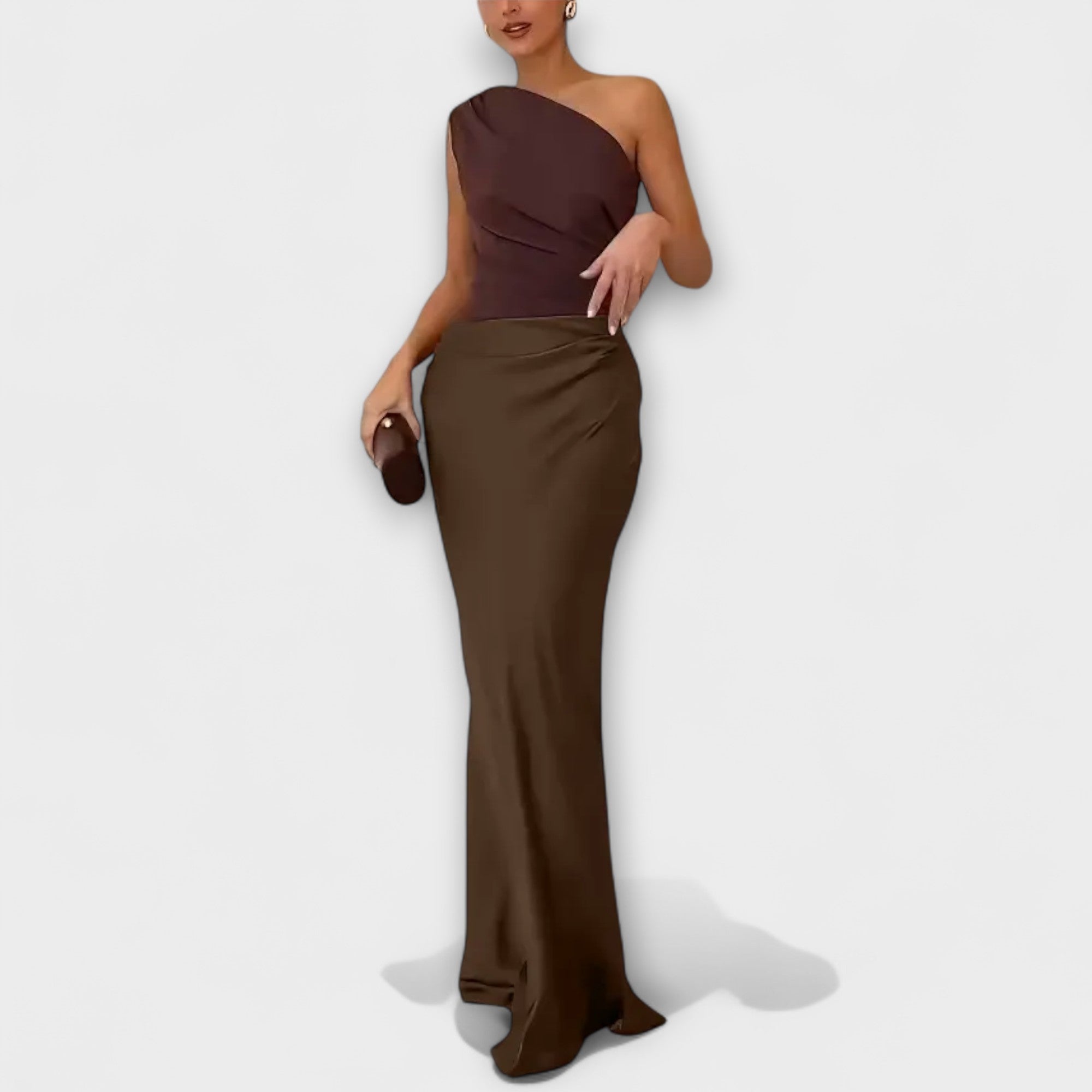 Emilia | Elegant One-Shoulder Maxi Dress with Pleats