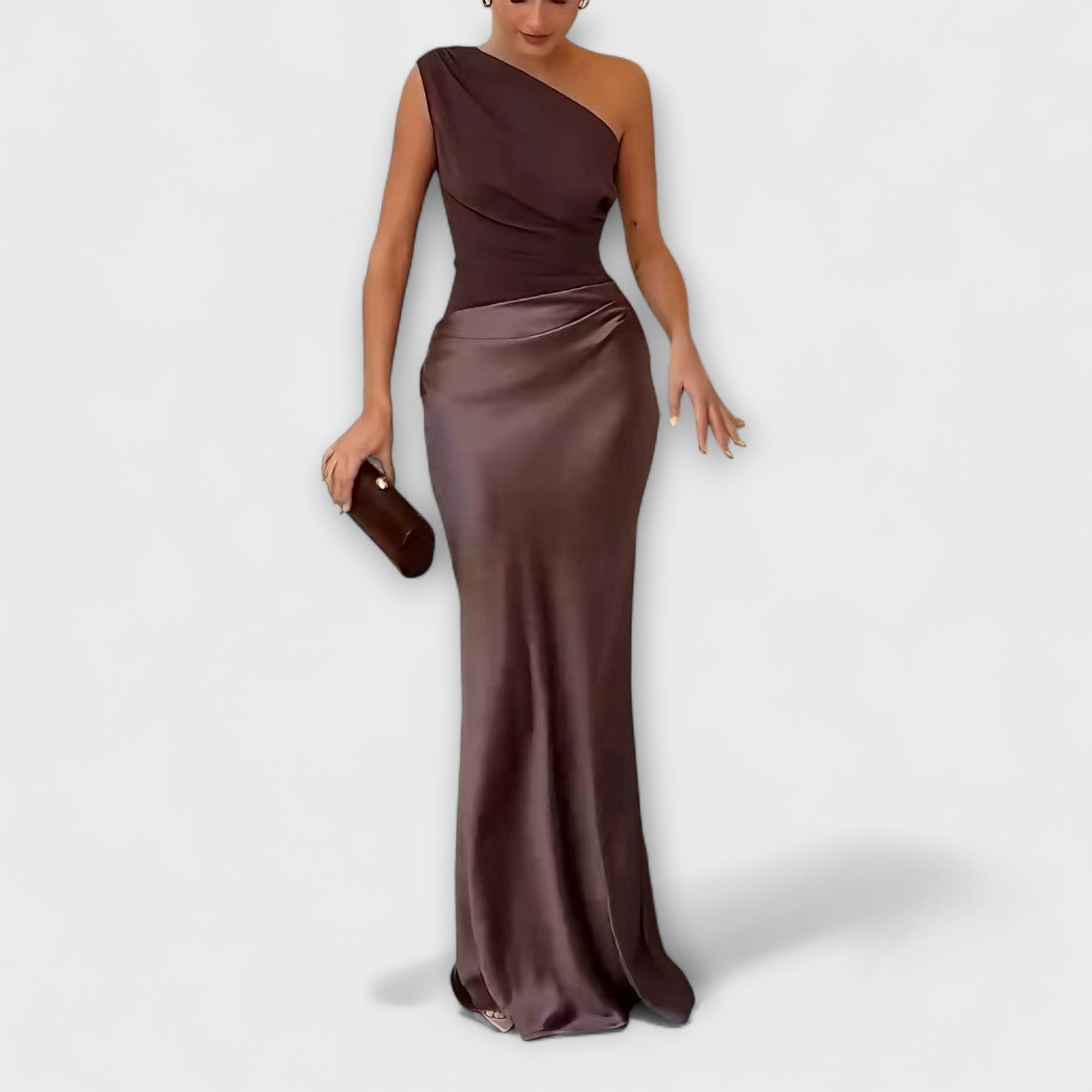 Emilia | Elegant One-Shoulder Maxi Dress with Pleats